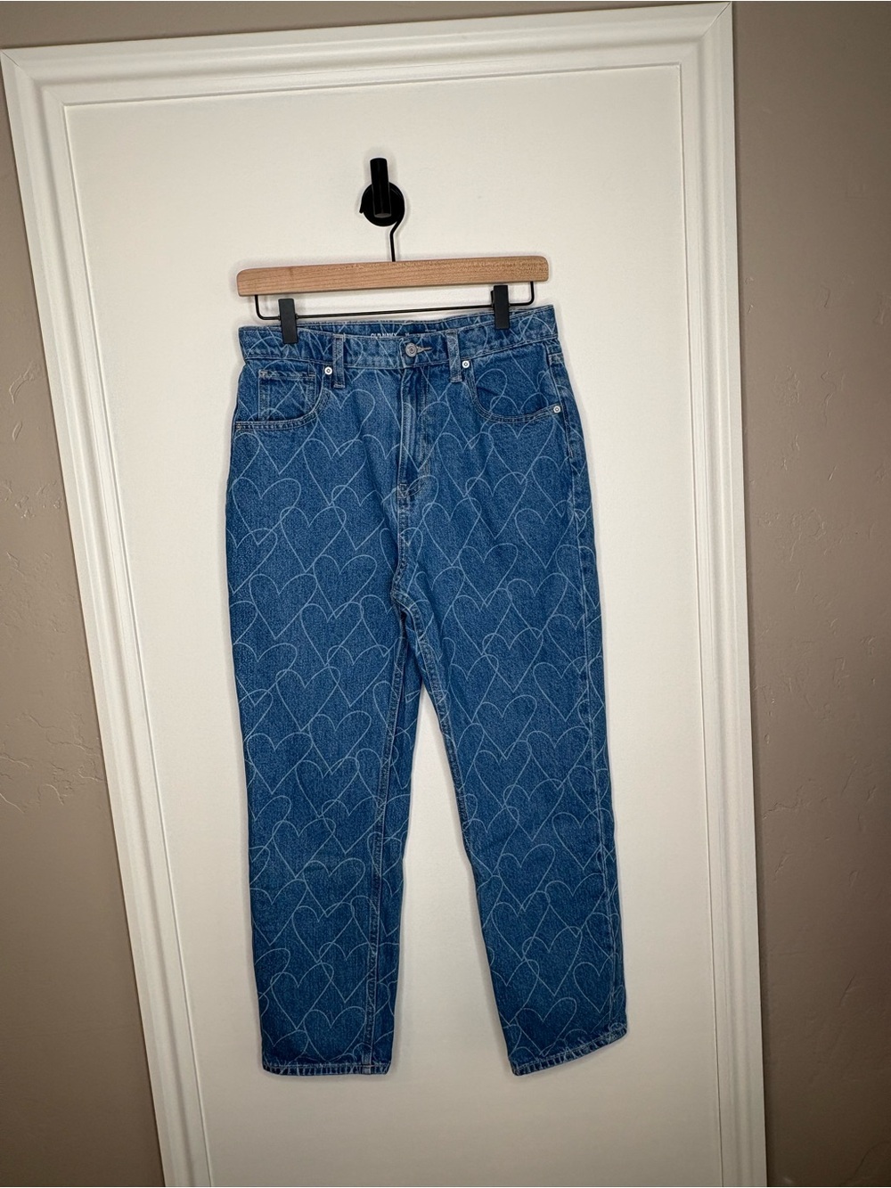 Old Navy Blue Heart-Pattern Denim Jeans high-rise slouchy straight